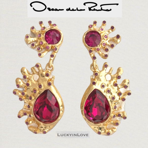 Oscar de la Renta • Gold with Red Crystal Cactus
Drop Post Earrings - Picture 1 of 7